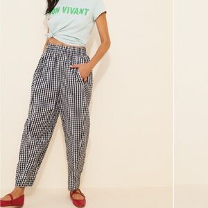 Free People Black & White Gingham Wide-Leg Pants